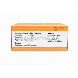 Apixaban Tablets 2.5mg, Box information