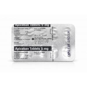 Apixaban 5mg, Tablet strip back view