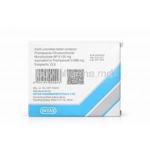Pramirol-0.125, Pramipexole 0.125 mg, Intas Pharma, Box information