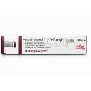 Humalog Kwikpen Injection Insulin Lispro 100 IUmL, 5 x 3 mL, Eli Lilly, Box top view