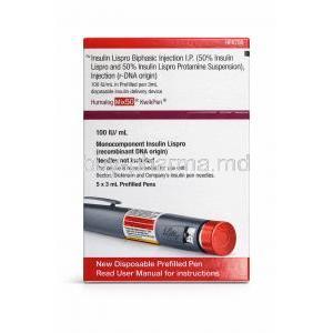 Humalog Mix 50 KwikPen, Insulin Lispro Protamine 100 IU/mL(50/50), Pen Injection 5 X 3mL, Eli Lilly, Box front view