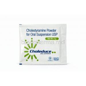 Choleduce, Cholestyramine Powder for Oral Suspension, Sachet front view