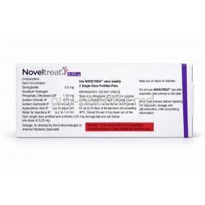 Noveltreat Pen Injection, Semaglutide, 2 single dose prefilled pens of 0.25 mg 0.5mL, Sun Pharma, Box information