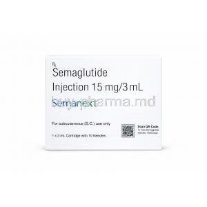 Semanext Pen Injection,Semaglutide 5 mg/mL, 3mL Cartridge and 10 Needles,Lupin Ltd, Box front view