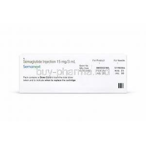 Semanext Pen Injection,Semaglutide 5 mg/ mL, 3mL Cartridge and 10 Needles,Lupin Ltd, Box information