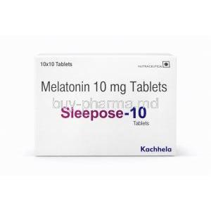 Sleepose-10, Melatonin 10 mg, Kachhela Medex, Box front view