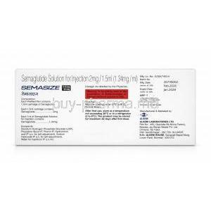 SemaSize Pen Injection, Semaglutide 2mg/ 1.5 mL(1.34 mgmL), Alkem Laboratories Ltd, Prefilled Pen Injection, Box information