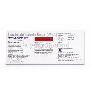 SemaSize Plus Pen Injection, Semaglutide 6.8 mg (2.27 mg/ mL), Alkem Laboratories Ltd, Prefilled Pen Injection, Box information