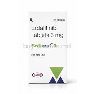 Erdanat-3, Erdafitinib 3 mg, 28 tablets(Bottle), Natco Pharma, Box front view
