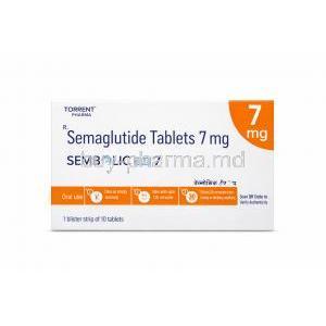 Sembolic tab 7, Semaglutide 7mg, Torrent Pharmaceuticals Ltd, Box front view