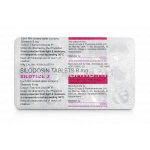 Silotime 8, Silodosin 8mg, Film coated tablet Intas Pharmaceuticals Ltd, Blisterpack information