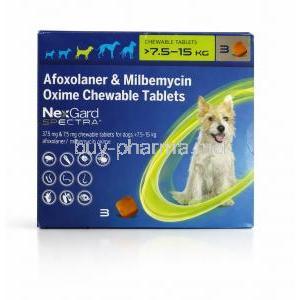 NexGard Spectra for Dogs 38 mg +8 mg (7.5-15 Kg) 3 tablets, Merial, Box front view