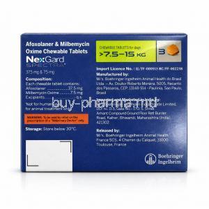 NexGard Spectra for Dogs 38 mg + 8 mg (7.5-15 Kg) 3 tablets, Merial, Box information