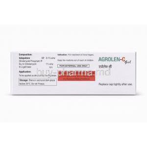 Agrolen-C Gel, Adapalene 0.1% and Clindamycin 1% 15g, box information side