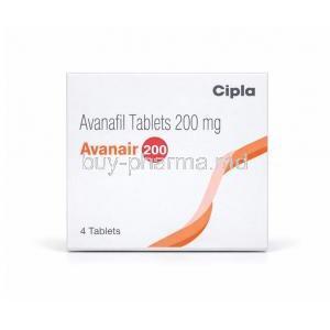 Avanair 200, Avanafil 200mg, Cipla, Box front view
