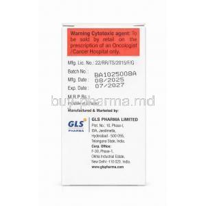 Arsenam Injection, Arsenic Trioxide 10 mg/ 10 mL, Vial 10 mL,GLS Pharma Ltd., Box information