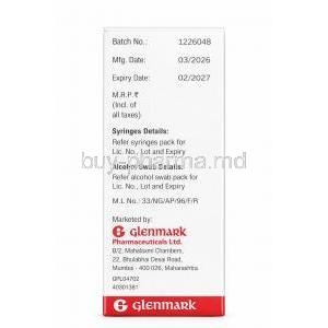 Glipio Injection, Semaglutide 4 mg 3 mL (1.34mgmL), Vial, Glenmark Pharmaceuticals, Box information, Mfg date, Exp date