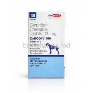 Carodyl 100, Carprofen 100 mg, 30 tablets, Sava Vet, Box front view
