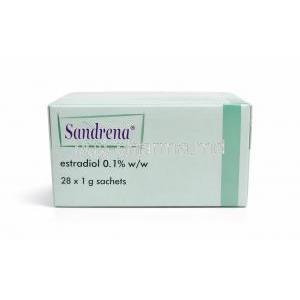 Sandrena Gel, Estradiol 0.1%, Sachet 1 box (28 X 1 g),Orion Pharma, Box side view-2