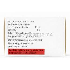 Vortidif 10, Vortioxetine 10mg, Sun Pharmaceutical, Box information, Dosage