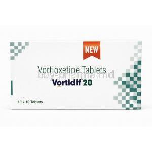Vortidif 20, Vortioxetine 20mg, Sun Pharmaceutical, Box front view