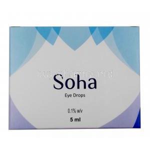 Soha Eye Drop, Sodium Hyaluronate 0.1% w/v, Eye Drop 5mL, Sun Pharma, Box front view