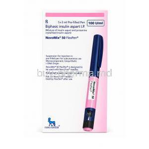 Novomix Flexpen Injection, Insulin Aspart 3.5 mg/mL, Pen-filled Injection 3mL, Novo Nordisk India, Box front view