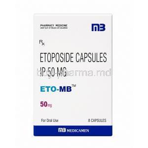 ETO-MB, Etoposide 50 mg, 8 capsules, Medicamen Biotech Ltd, Box front view