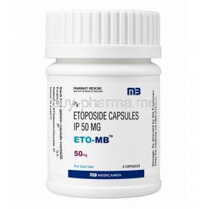 ETO-MB, Etoposide 50 mg, 8 capsules, Medicamen Biotech Ltd, Bottle front view