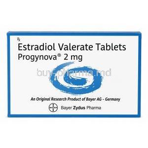 Progynova, Estradiol Valerate 2 mg, Box front view