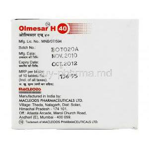 Olmesar-H,  40 Generic Benicar Hct,  Olmesartan / Hydrochlorothiazide Macleods Manufacturer
