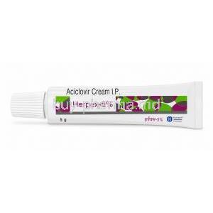 Herpex Cream, Acyclovir 5%, Cream 5 g, Torrent Pharmaceuticals Ltd, Tube  front view