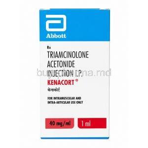 Kenacort Injection, Triamcinolone 40 mg, Injection 1mL,Abbott, Box front view(New packaging)