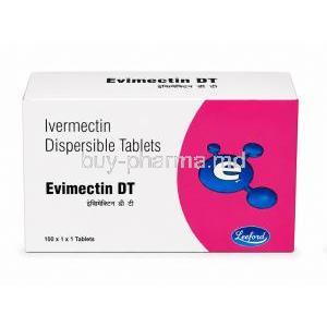 Evimectin 12, Ivermectin 12 mg, 100 tabs, Leeford healthcare, Box front view