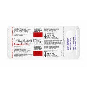 Prasudoc 10, Prasugrel 10 mg, Blister pack back view