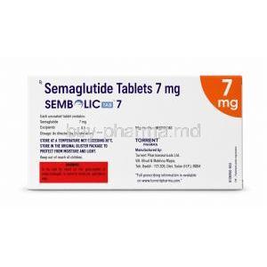 Sembolic tab 7, Semaglutide 7mg, Torrent Pharmaceuticals Ltd, Box back view