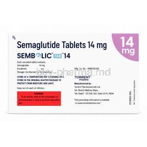 Sembolic tab 14, Semaglutide 14mg, Torrent Pharmaceuticals Ltd, Box back view