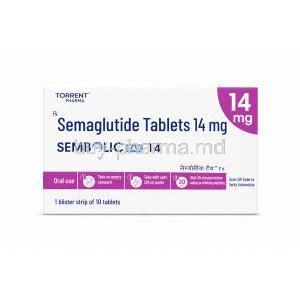 Sembolic tab 14, Semaglutide 14mg, Torrent Pharmaceuticals Ltd, Box front view