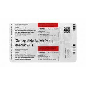 Sembolic tab 14, Semaglutide 14mg, Torrent Pharmaceuticals Ltd, Blisterpack Information