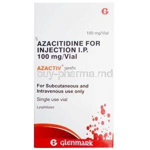 Azactiv Injection, Azacitidine 100mg,Vial, Glenmark Pharmaceuticals、Box front view