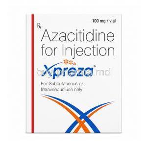 Xpreza, Generic Vidaza, Azacitidine 100mg vial, Box front view