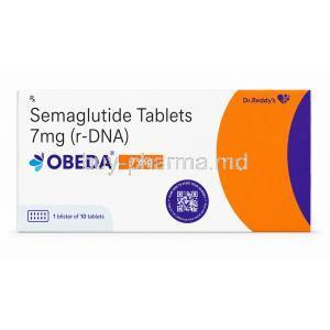 Obeda 7mg, Semaglutide 7 mg, Dr Reddy's Laboratories, Box front view