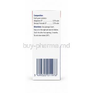 Epiduo Forte Gel, Adapalene 0.3% / Benzoyl Peroxide 2.5%, Gel 30 g, Galderma, Composition and Directions