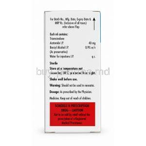Kenacort Injection, Triamcinolone 40 mg/mL, Injection 1mL, Abbott, Box back view