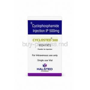 Cyclosted Injection, Cyclophosphamide 500 mg, Halsted Pharma, Box front view