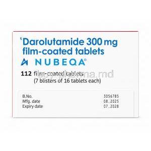 Nubeqa, Darolutamide 300 mg, Bayer, Box information, Mfg date, Exp date