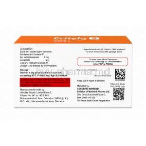 Ecitelo 5, Escitalopram 5mg, Mankind Pharma, Box information