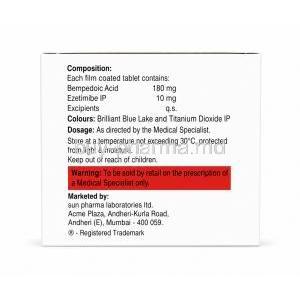 Brillo EZ, Bempedoic acid 180mg/ Ezetimibe 10mg, Sun Pharmaceutical Industries Ltd, Box information, warning