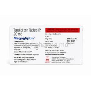 Megagliptin, Teneligliptin 20 mg, Aristo Pharmaceuticals, Box information