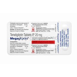Megagliptin, Teneligliptin 20 mg, Aristo Pharmaceuticals, Blisterpack information
